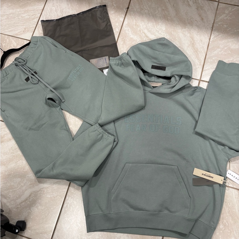 Essentials Sage Green Hoodie and Joggers Set - Picture 2 of 9
